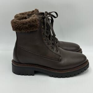 NWT Alberto Torresi Brown Leather Faux Fur Combat Boots Womens Size 6.5 / 37